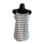 New Ann Taylor Loft Snowy White Black Stripe Cami Top Spaghetti Strap Adjusts M