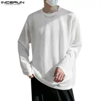 在飛比找蝦皮商城優惠-Incerun 男士韓版時尚圓領鏤空長袖純色T恤