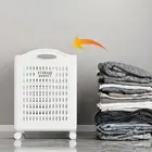 Foldable Laundry Basket Utility Storage Bin Basket with Wheels Movable Washing