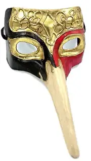 Venetian Mask Black Gold Red Long Nose Masquerade Plague Doctor Zanni Long Nose