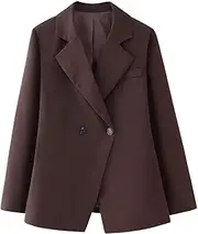 [Kromoc] Women's Double Breasted Buttons Blazer Notch Lapel Suit Jacket for Prom Banquet Tuxedos Coat