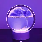 Genyerl 3D Moving Sand Art Liquid Motion Table Lamp,RGB Color Changing Quicksand Lamp,360°Rotating Hourglass Decoration,3D Hourglass Deep Sea Sandscape Home Desktop Decoration(Purple)