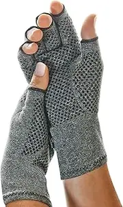 IMAK Active Gloves, Relieves Arthritic Aches, Pain, & Joint Swelling, Anti-Slip Design, Open Fingertip Gloves Provide Compression, Warmth, & Comfort, Increases Poor Circulation, Medium, Pair, 8.89cm