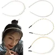 YALLNASL 4 Pcs White Faux Pearl Headband Set for Women & Girls - Pearl Headbands with Pearls - Head Band Pearl Hair Accessories - 4 Styles - Gift Choice
