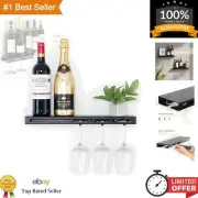Wall Mounted Wine Rack, Metal Floating Bar Shelf with Bottle and Glass Holder...