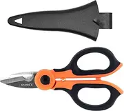SAMSFX Fishing Heavy Duty Anti-Slip Serrated Edge Scissors Saltwater Freshwater Braid Scissors Braided Line Cutter with Plastic Belt Case Sheath Kit (Enlarge Finger Hole)