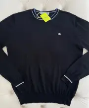 ETRO Milano Pullover Lana Wool Knit Logo Crew Neck Black Sweater Men's L size