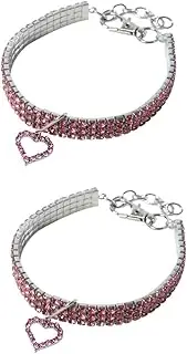 Angoily 2 Pcs Pet Collar Necklace Crystal Heart Pendant Collar Fancy Dog Collars Rhinestone Dog Necklace Collar Cat Choker Necklaces Collar with Circle for Pet Heart-Shaped Accessories