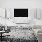 6 Piece White TV Cabinet Set - Engineered Wood Entertainment Center, Television Stands for Room, Living, Media Storage - Modern Cabinets, Shelves Style