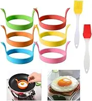 6Pcs Silicone Egg Ring Mold, Non Stick Fried Egg Mold Round Egg Cooking Rings with Handle Heat Resistant Omelette Mould for Cooking and Frying,with2 Silicone Brushs