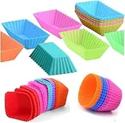 Silicone Muffin Cups, Wanfoou 24 Pack Silicone Reusable Cupcake Cases Baking Muffin Cups Liners Molds Sets, 3 Shapes