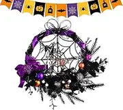 Halloween Front Door Wreath, Halloween Garland Decorative Artificial Skeleton Head Wreath, Skull Leaves Ornaments, Gothic Decor, Handmade Halloween Decorations, Creepy Wall Art