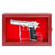 Single Handgun Pistol Revolver Gun Display Case Wall Mount Lockable Black Fel...