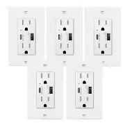 5 Pack Type C USB Port Wall Socket Charger AC Power Receptacle Outlet Plate 4.2A