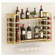 Wall Mount Wine Rack, Metal Shelves with Glass Holder, 9.84"D x 31.5"W x 21.65"H