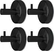 Stylora 4 Pcs Black Suction Cup Towel Hooks, Stainless Steel Bathroom Shower Hooks, Anti-Rust Wall-Mounted Self Sticking Hooks, No Drill Heavy-Duty Bathrobe Suction Wall Hooks, Modern Towel Hook