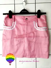 在飛比找Yahoo!奇摩拍賣優惠-粉紅緞面白線短裙S/M SIZE(SK0139)