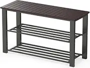 SimpleHouseware Wooden Top Shoe Bench Organizer for Entryway Storage, Black