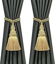Fenghuangwu 2 Pack Curtain Tie Backs Rope Tassels for Curtains Drape tiebacks Handmade Outdoor Home and Outdoor Decorative (Gold, 2p)