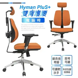 【Hyman PluS+】Double-Backed 工學智慧弧形立體雙背支撐設計人體工學電腦椅/辦公椅(耐重120KG鋁合金椅腳)