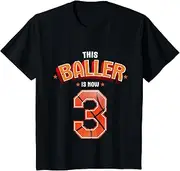 [X.Style] Kids Basketball Boys 3rd Birthday This Baller is Now 3 ds803 Youth T-Shirt (S) Black