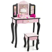 Giantex Kids Vanity Table & Stool Set 2 in 1 Makeup Dressing Table w/Mirror & Drawer Toddler Writing Desk