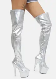 [Pleaser] Silver Adore-3000HWR Thigh High Boots