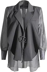[Zadaos] Women's Suit Jackets Casual Notched Collar Lace Up Sheer Mesh Blazer Jacket