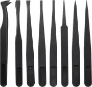 8Pcs Precision Plastic Tweezers, 4.5-4.8 Inch Anti-Static Tweezers Set with Curv