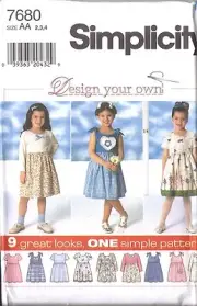 UNCUT Vintage Simplicity Sewing Pattern Girls Dress Design Your Own Summer 7680
