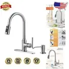 Brushed Nickel Kitchen Faucet with Pull Down Sprayer & Soap Dispenser - Easy ...