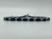 11.30 Cut Emerald Cut Simulated Sapphire Tennis Bracelet 925 SIlver Gold Plated