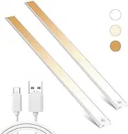 Sonicefit 2Pack Under Cabinet Lights,3-Color Dimming Led Motion Sensor Light Indoor,74-Led USB Rechargeable Under Counter Lights,Night Lights for Closet,Kitchen,Cabinet,Baby Room (Silver, 40CM length)