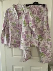 Peter Alexander Ladies Flannelette Pyjama Set Bunny /Roses Medium