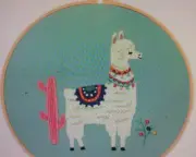 Cactus, Llama, Flowers Embroidery Kit For Beginners Blue
