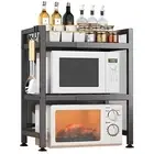 Microwave Shelf Adjustable Oven Kitchen Organiser Storage Rack Holder + Hooks