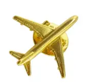 Retro Jet Airline Plane Pilot Vintage Look Gold Lapel Pin Pinback Brooch