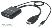 HDMI Male to VGA Female with Audio Converter, Optional USB Micro-B Power Port