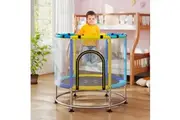 Costway Trampoline w/Punching Bag & Adjustable Gym Bar & Rings Home Workout Combo Blue
