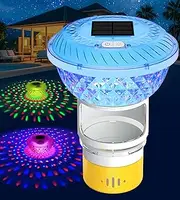 FineBud2025 Upgrade Solar Chlorine Floater, Pool Chlorine Floater with Colorful Light, Button Control Floating Chlorines Dispenser for Pool, Adjustable Flow chlorines floaters (Yellow)