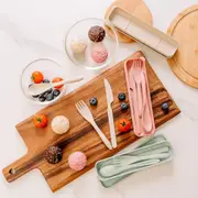 3 Sets of Clevinger Reusable Wheat Straw Fibre Cutlery with Case - Beige + Pink + Green