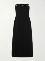 [Jenny Packham] Jenny Packham - Strapless Embellished Velvet-trimmed Cady Midi Dress - Black - UK 14 UK 14 Black