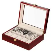 Watch Box Jewelry Display Case Wooden Watch Organizer with Glass 10 Slot