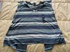 NEW Woman's size Small Sleeveless V-Neck Open Back Blues & White Stripe Top