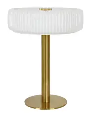 Denver 2 Light Table Lamp in Brass with Ribbed Opal Glass
