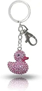 [Sonoran Souvenirs] Pink Rubber Duck Keychain Bling Bag Charm Happy Rubber Ducky Rhinestone Crystal Keyring Purse Charm…, Pink