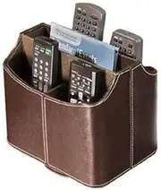 KICHOUSE Faux Leather Mail Organizer Box with Five Compartments Remote Control Caddy for Home Office Stylish Storage Brown PU Leather Design with Cosmos Fastening Strap