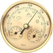 Barometers for The Home,3-in-1 Barometer Thermometer Hygrometer,Portable Barometer Outdoor,Wall Mounted Analog Weather Station Indoor,Multifunctional Barometer,for Home Garden Office(Gold)