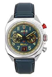 AVI-8 Bell X-1 Machbuster Chronograph Tachymeter Quartz AV-4118-01 Mens Watch Aviation Blue Rubber Strap Blue Dial 50M