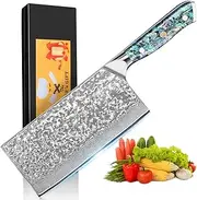 7 Inch Meat Cleaver Damascus Steel Kitchen Chef's Knife Razor Sharp Butcher Knife with Ergonomic Natural Resin Handle Cooking Knife,Gift Box